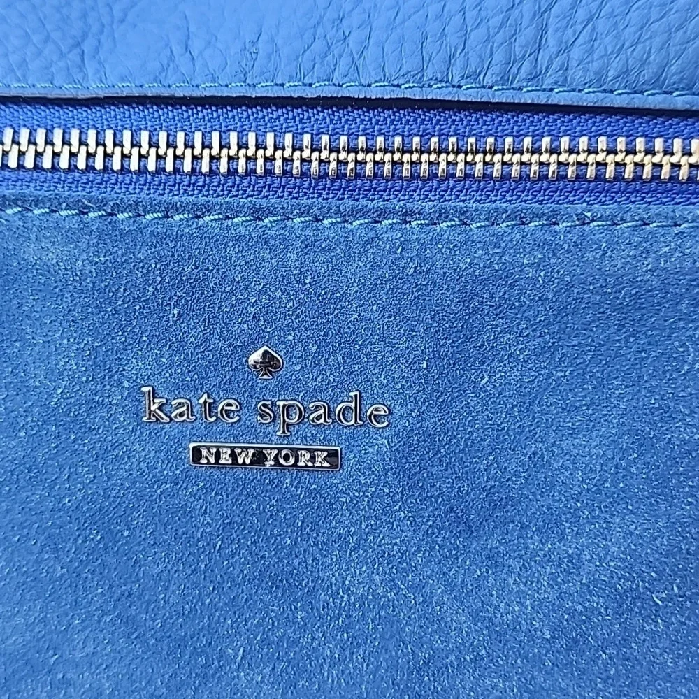 KATE SPADE blue Pebble Leather Suede Snakeskin detail top handle satchel bag